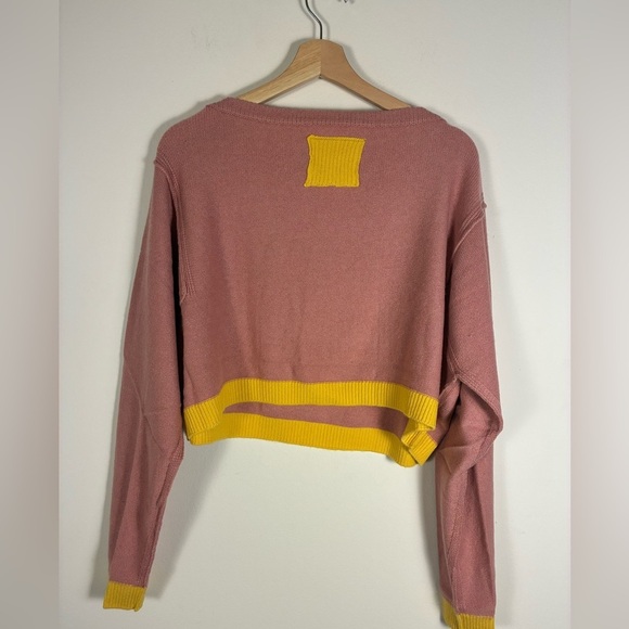 Free People Into the Blue Wool Blend Crop Sweater in Rose Blush Combo Medium NWT - Picture 6 of 9